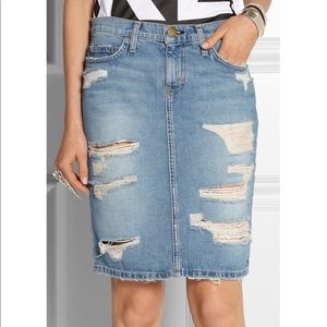 CURRENT/ELLIOTT destroyed denim high waisted skirt